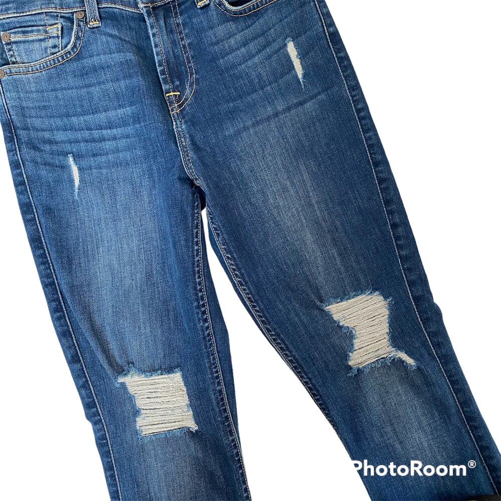 7 For All Mankind Gwenevere Jeans Blue Medium Wash Distressed Skinny Womens 26 - Picture 5 of 11